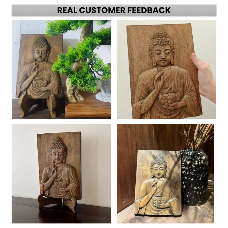 Hand-Carved Wooden Buddha Wall Art – Shakyamuni Zen Spiritual Wood Carving – Decorative Tabletop Plaque for Meditation, Yoga & Altar – Sacred Mindfulness Gift