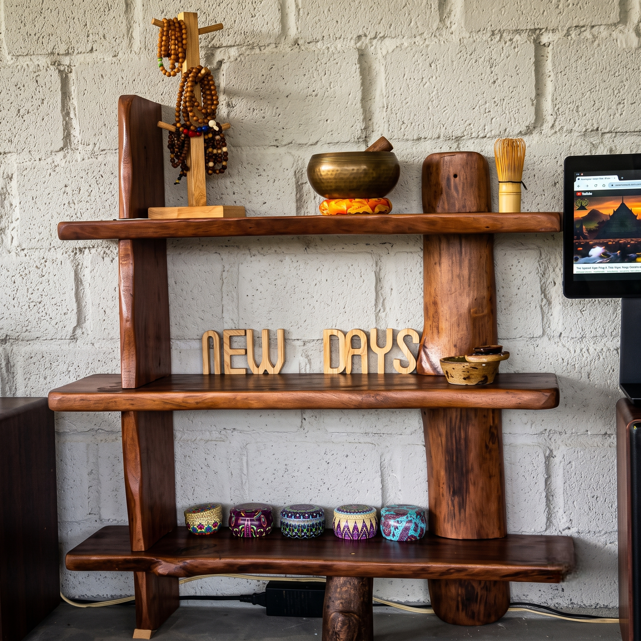 3-Tier Solid Wood Floating Shelf – 1.2 Inch Extra Thick Natural Timber Hanging Rack – Unique Rustic Wall Mounted Storage Organizer for Living Room, Bedroom & Cafe Decor