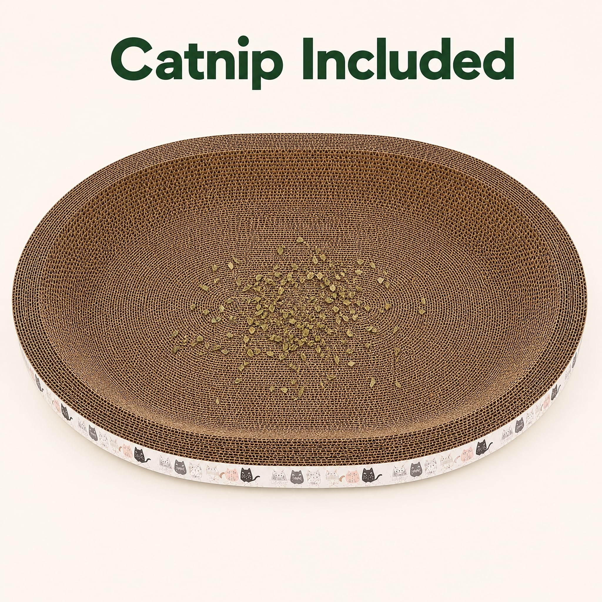 Cat Scratcher Lounge Bed for Indoor Cats, Oval Corrugated Cardboard Scratch Pad Sofa with Catnip, Large Anti-Slip Scratching Board for Cats & Kittens, 17.7"/45cm