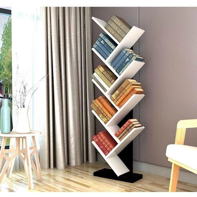 Modern Wooden Tree Bookshelf 9-Tier Floor Standing Bookcase Organizer, Space-Saving Vertical Storage Rack for Books, Magazines, and Decor – 19 x 7.9 x 48 in (48 x 20 x 122 cm)