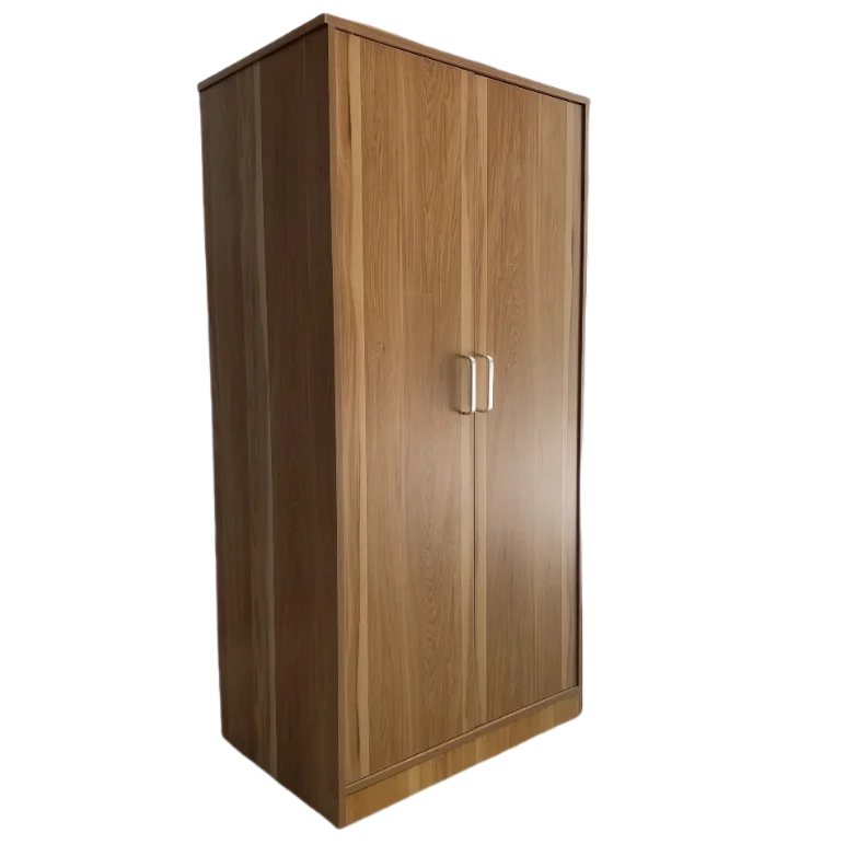 Wooden wardrobe with two doors on a white background