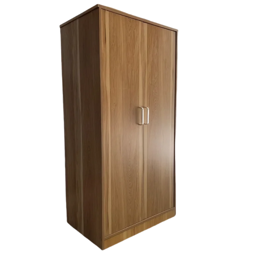 Wooden wardrobe with two doors on a white background
