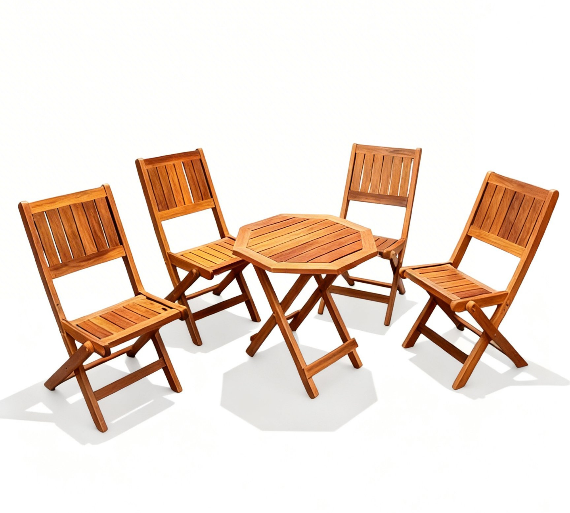 Foldable Outdoor Bistro Set – Acacia Wood Table & 4 Mini Chairs, Compact Patio Furniture for Balcony, Garden, Deck, Small Outdoor Spaces, Weather-Resistant, Ready-to-Use