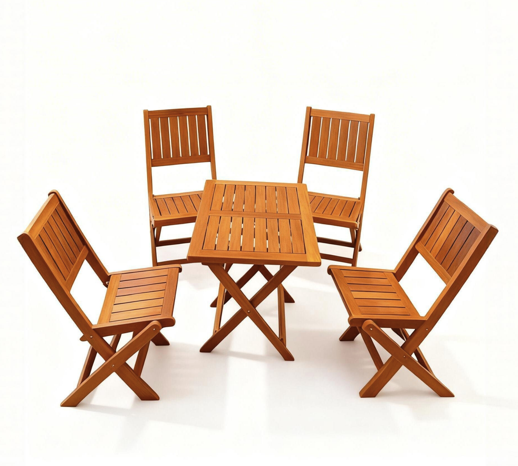 Foldable Outdoor Bistro Set – Acacia Wood Table & 4 Mini Chairs, Compact Patio Furniture for Balcony, Garden, Deck, Small Outdoor Spaces, Weather-Resistant, Ready-to-Use