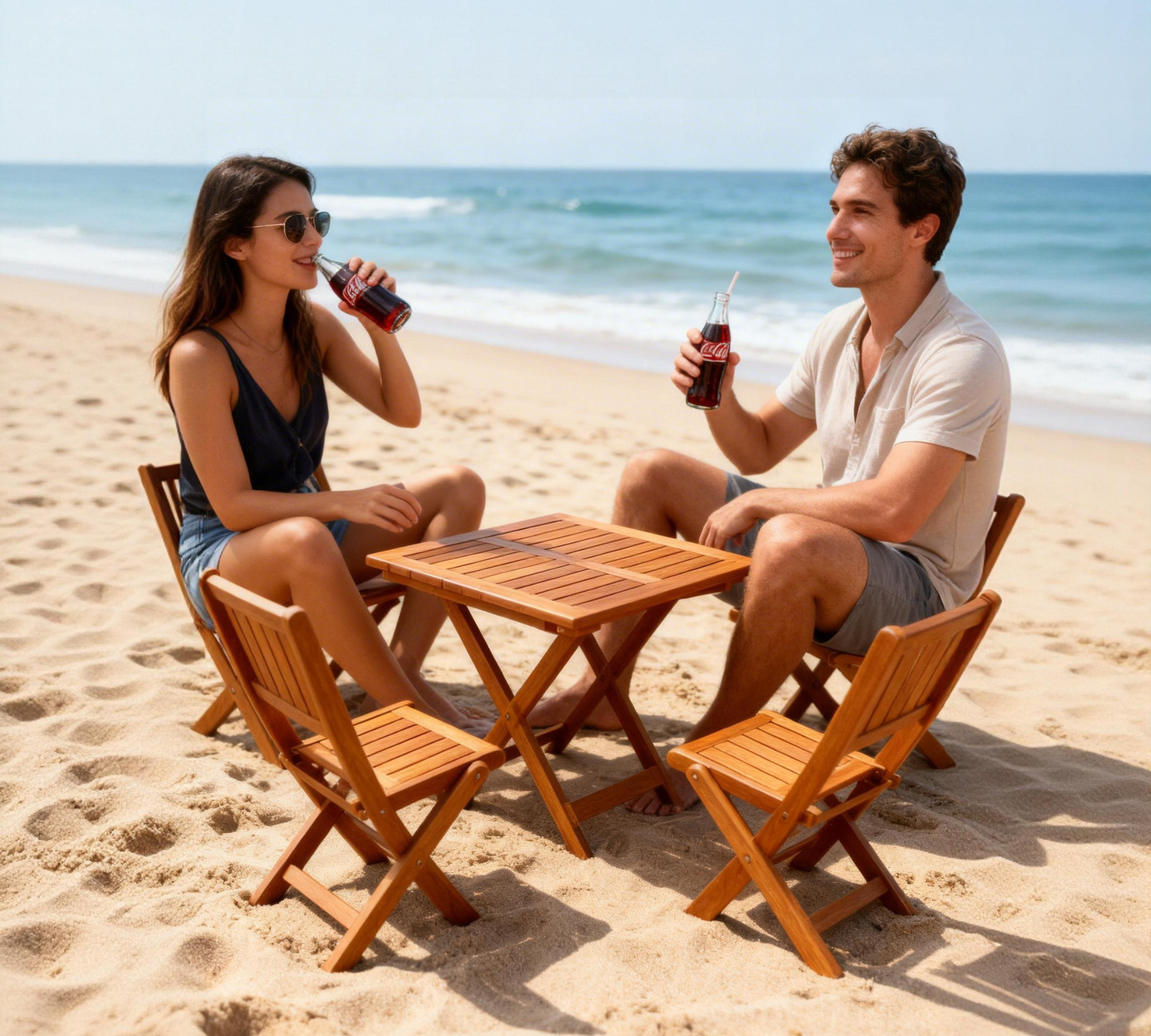 Foldable Outdoor Bistro Set – Acacia Wood Table & 4 Mini Chairs, Compact Patio Furniture for Balcony, Garden, Deck, Small Outdoor Spaces, Weather-Resistant, Ready-to-Use