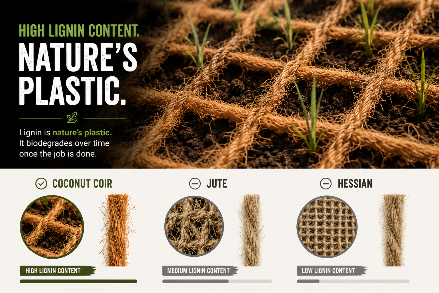 Coir Netting Mat 65ft x 39in Rolls, Stronger Than Jute/Hessian Stop Soil Erosion on Hills, Riverbanks & Garden - Longer Lasting Coconut Fiber 3-5 Years