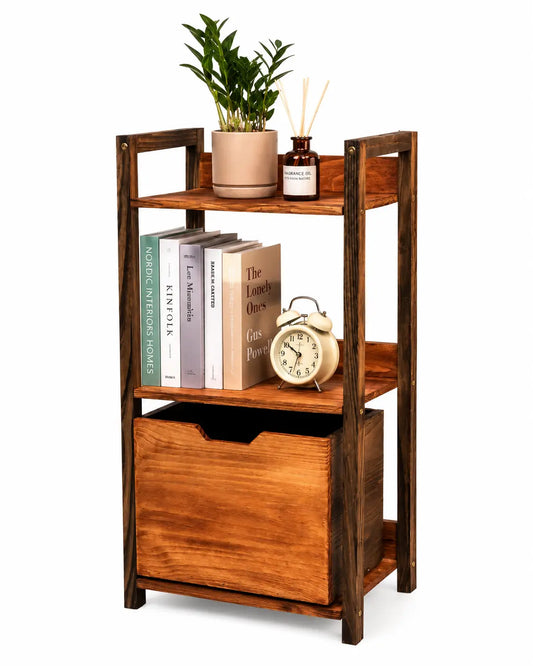 Pine Bookshelf with Storage, Pine Wood Display Shelf for Books, Plants & Decor, Space-Saving Storage Organizer for Living Room, Bedroom & Office, 31.1 x 15.7 x 10.6 in (79 x 40 x 27 cm) Kikbo