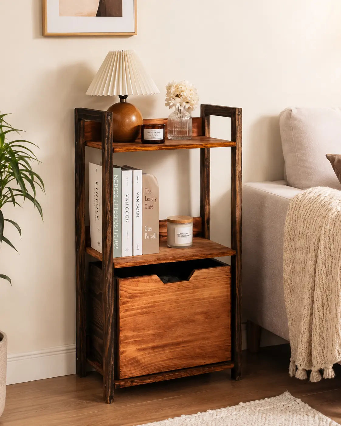 Pine Bookshelf with Storage, Pine Wood Display Shelf for Books, Plants & Decor, Space-Saving Storage Organizer for Living Room, Bedroom & Office, 31.1 x 15.7 x 10.6 in (79 x 40 x 27 cm) Kikbo