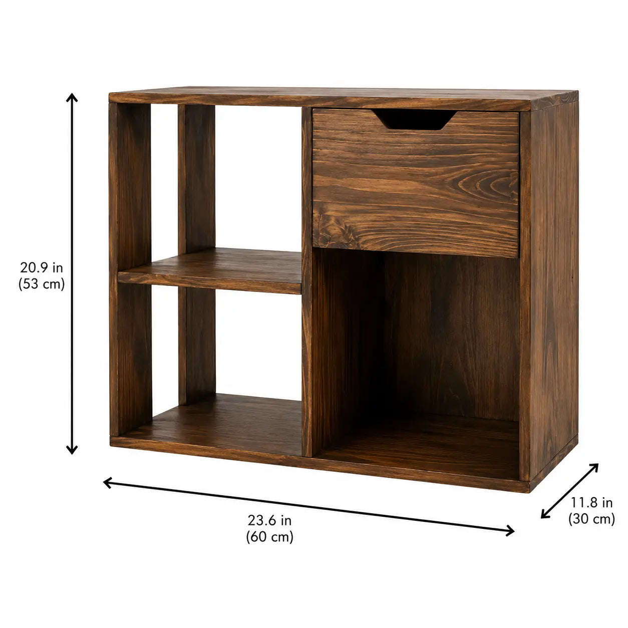 Japanese Style Wooden Bookshelf & Bedside Table with Storage, Solid Pine Wood Decorative Shelf, Multi-Tier Organizer 23.6 x 11.8 x 20.9 in (60 x 30 x 53 cm) Kikbo