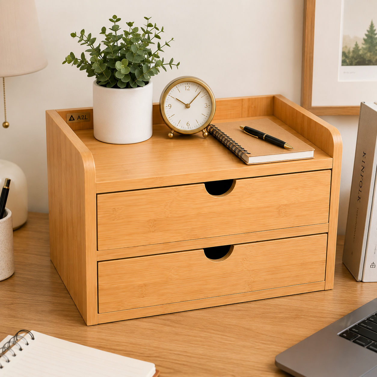 Preassembled Desktop Shelf Organizer, Compact Wooden Desk Bookshelf for Home Office, Study Room & Bedroom, Space Saving Storage for Books, Plants & Desk Accessories 12.6 x 8.7 x 8.3 Kikbo