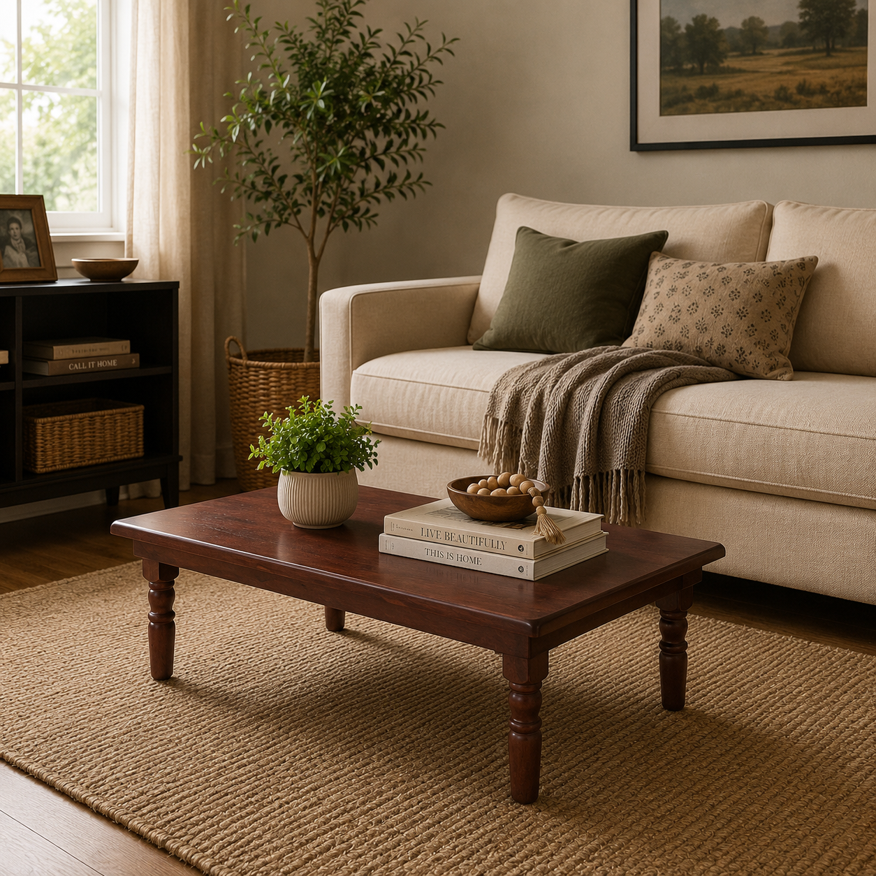 Real Wood Folding Coffee Table – 27.5" x 19.7" x 11.0" (70x50x28cm) Natural Rubberwood Low Table Elegant Legs, Space-Saving Foldable Design for Living Room, Study & Floor Seating (Walnut Brown)