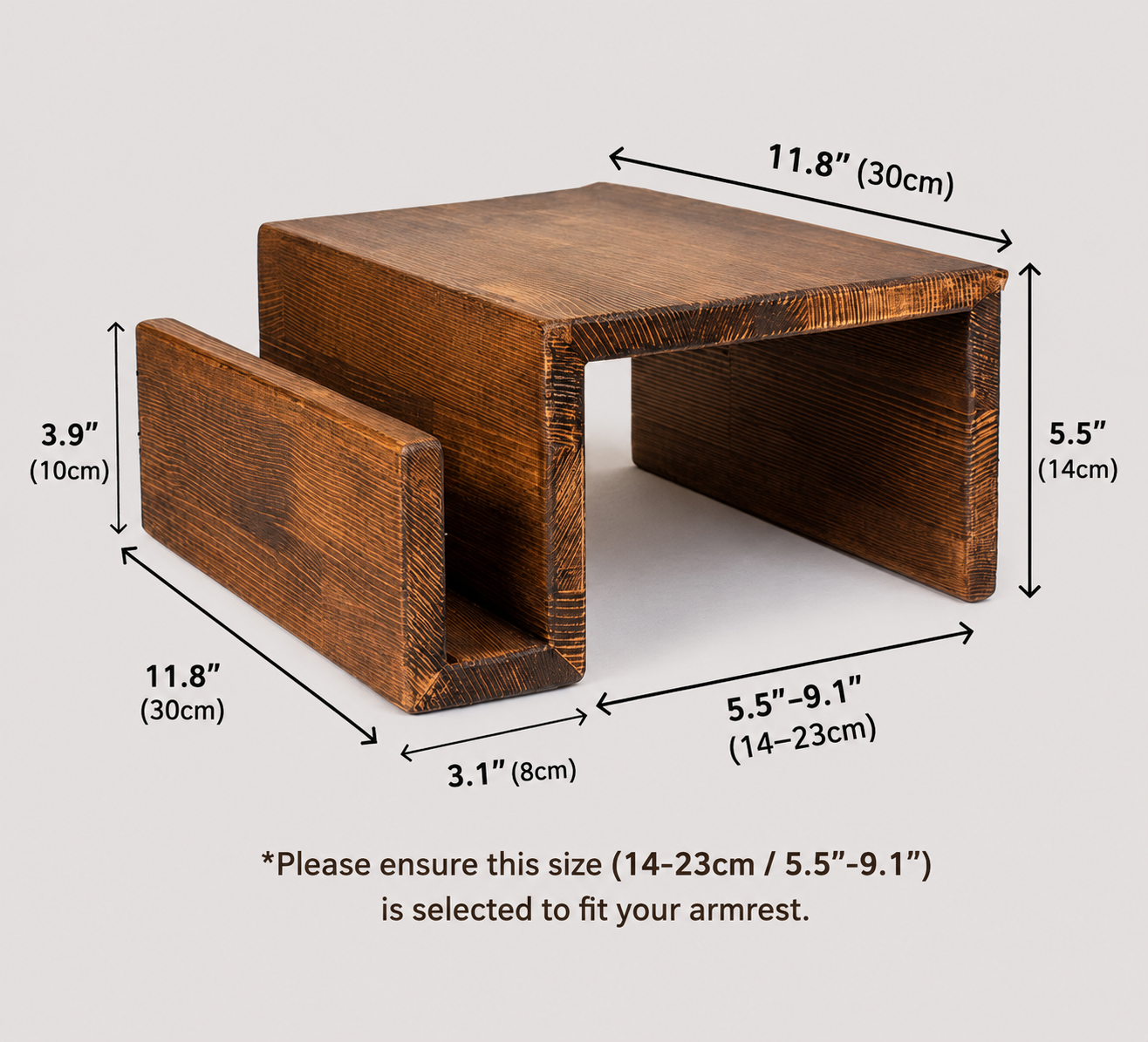 Wooden Sofa Armrest Mini Table & Storage Couch Arm Tray Side with Book or Remote Control Holder, Solid Pine for Living Room - Walnut Brown 5.5" (14 cm) Armrest