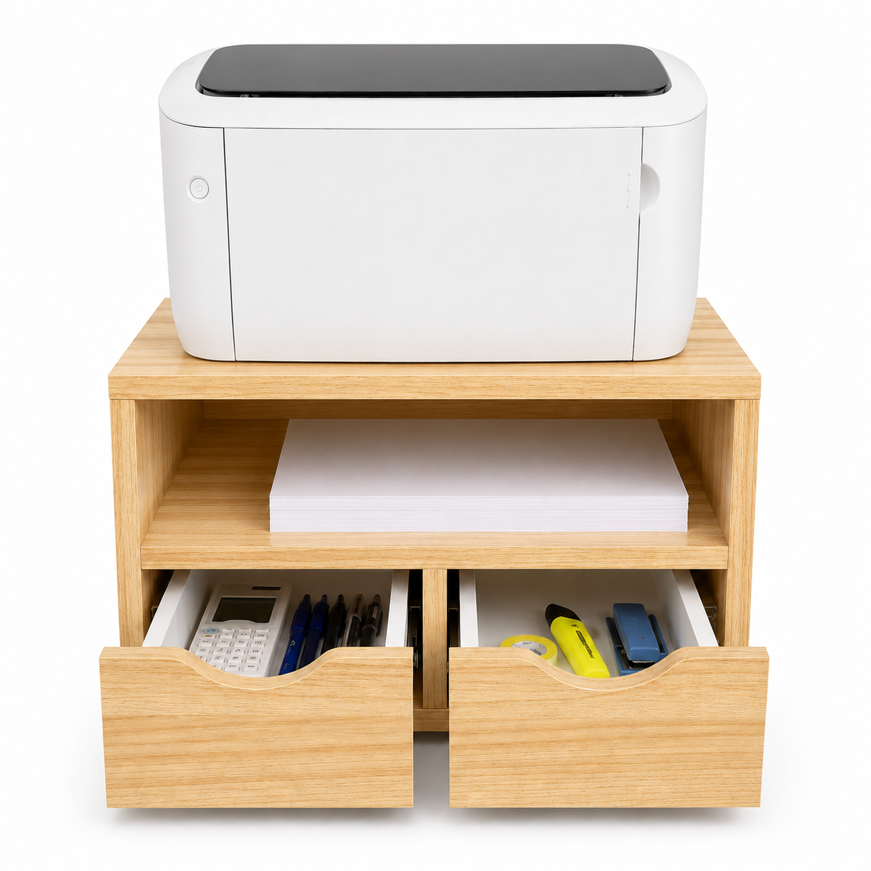 Preassembled Office Organizer with Drawers, Printer Stand, Compact Desktop Storage for Home Office, Space-Saving Shelf for Supplies & Printers, 15.7 x 13.8 x 10.2 in (40 x 35 x 26 cm)