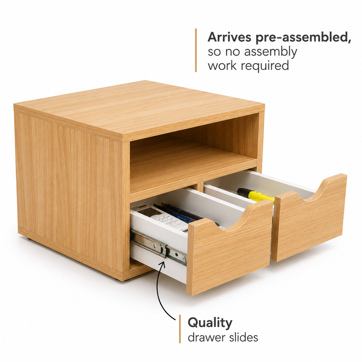 Preassembled Office Organizer with Drawers, Printer Stand, Compact Desktop Storage for Home Office, Space-Saving Shelf for Supplies & Printers, 15.7 x 13.8 x 10.2 in (40 x 35 x 26 cm)
