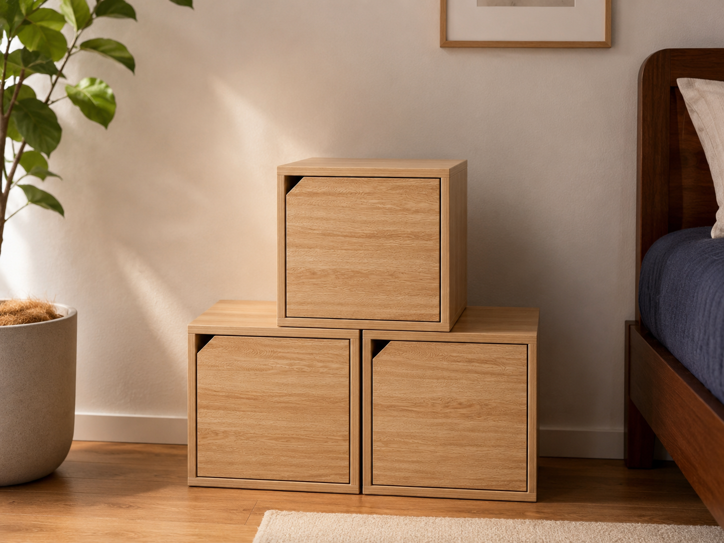 Modular Storage Cube with Door, 11.8" x 11.8" [30 x 30 x 30cm] Multipurpose Wooden Bookshelf and Closet Organizer, Stackable Shelving Unit with Optional Removable Interior Shelf
