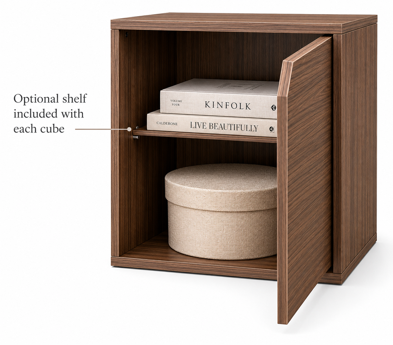 Modular Storage Cube with Door, 11.8" x 11.8" [30 x 30 x 30cm] Multipurpose Wooden Bookshelf and Closet Organizer, Stackable Shelving Unit with Optional Removable Interior Shelf