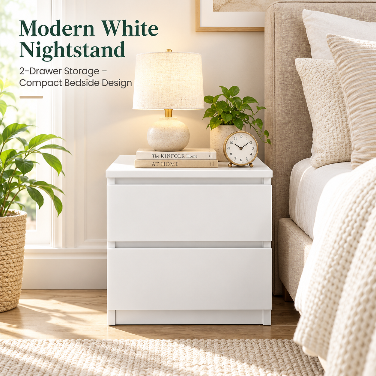 Modern White Mini Nightstand – Compact 2/3-Drawer Bedside Table for Bedroom