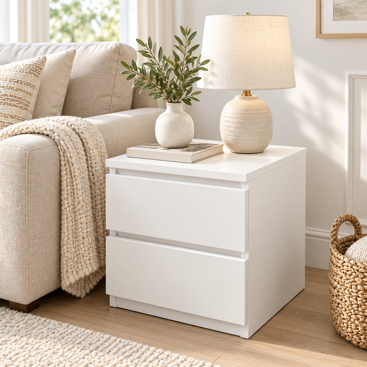 Modern White Mini Nightstand – Compact 2/3-Drawer Bedside Table for Bedroom