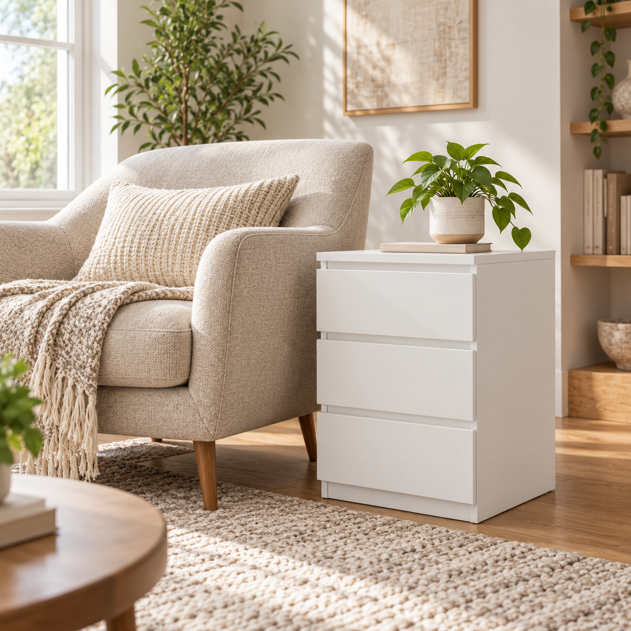 Modern White Mini Nightstand – Compact 2/3-Drawer Bedside Table for Bedroom