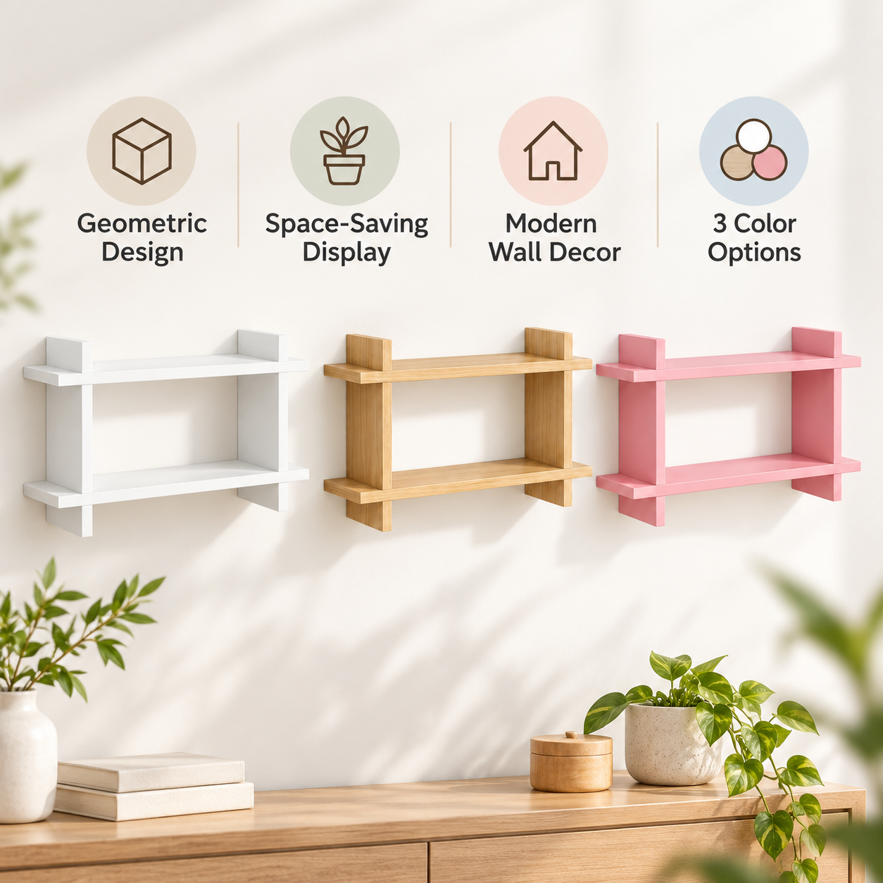 Mini Trapezoid Floating Wall Shelf – Wooden Geometric Display Shelf