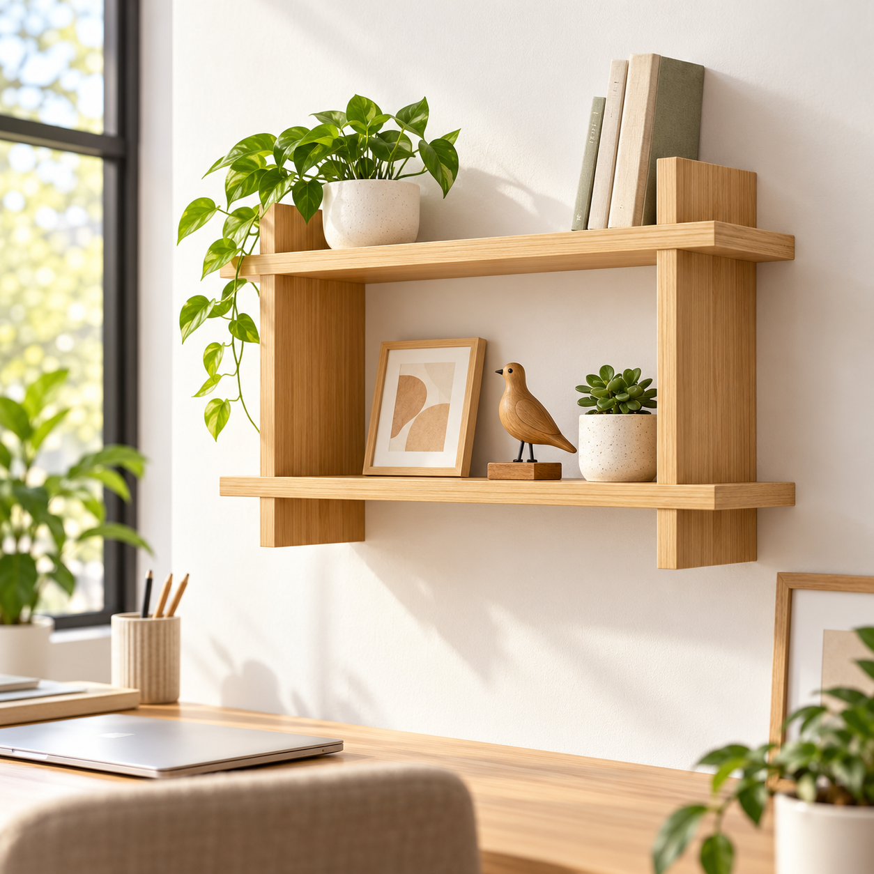Mini Trapezoid Floating Wall Shelf – Wooden Geometric Display Shelf