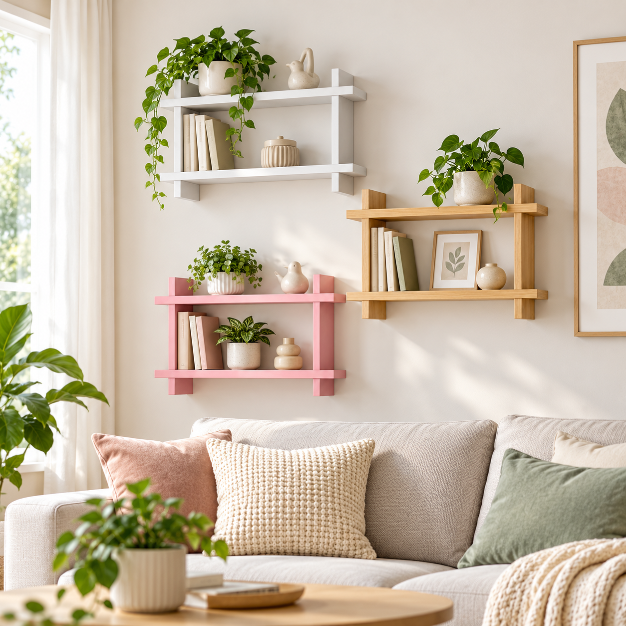 Mini Trapezoid Floating Wall Shelf – Wooden Geometric Display Shelf