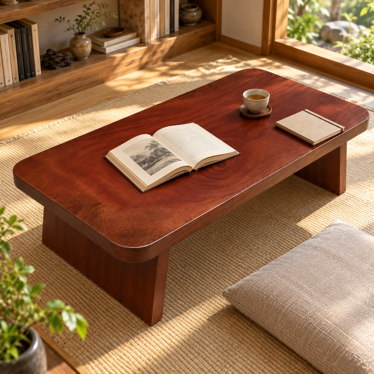 Japanese Zen Solid Wood Low Tea Table – Mini Floor Sitting Reading Desk