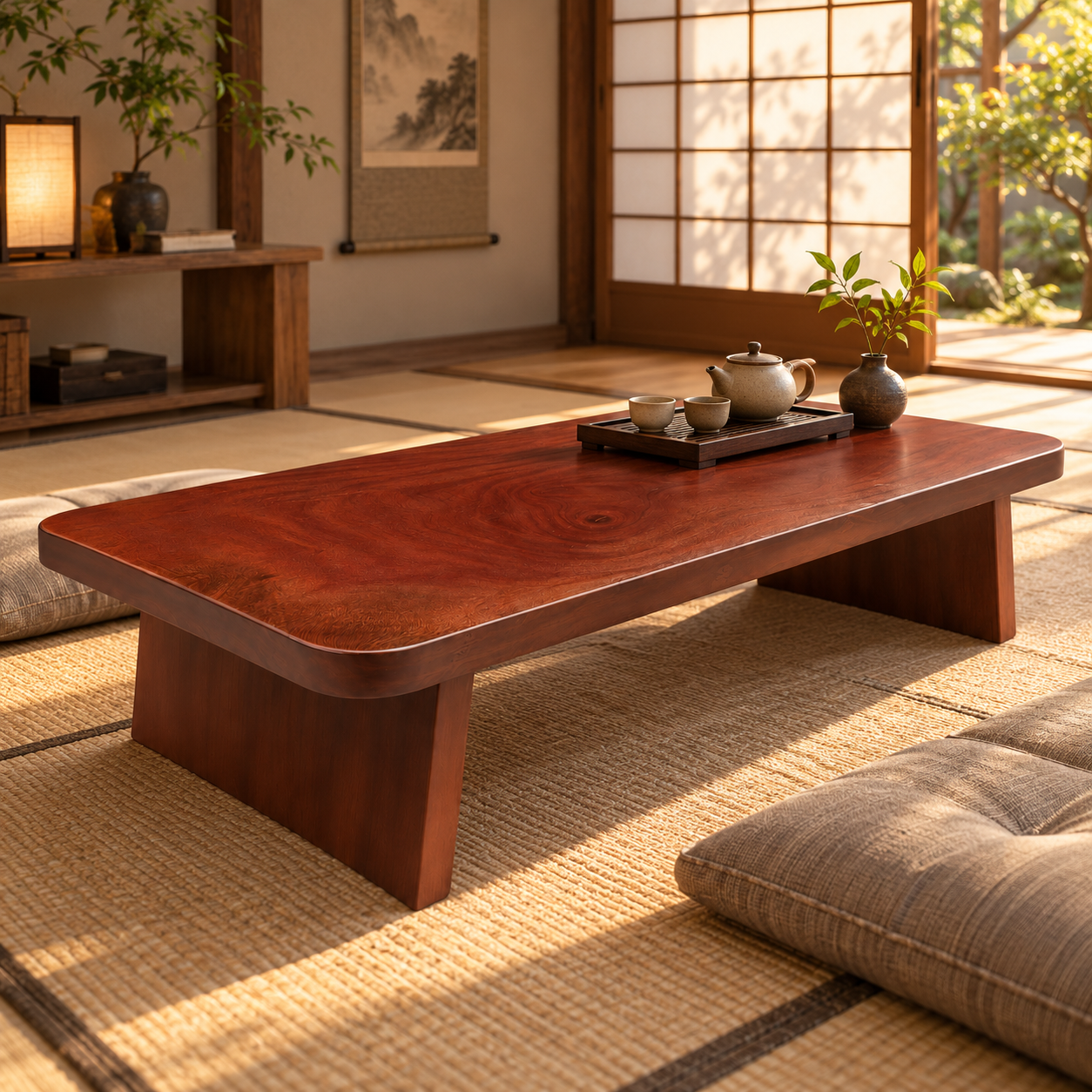 Japanese Zen Solid Wood Low Tea Table – Mini Floor Sitting Reading Desk