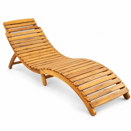 Sumba Wooden Curved Sun Lounger with Brown Cushion – Outdoor Chaise