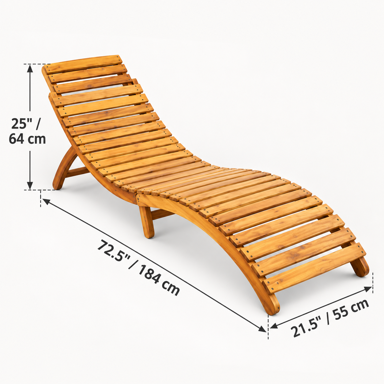 Sumba Wooden Curved Sun Lounger with Brown Cushion – Outdoor Chaise