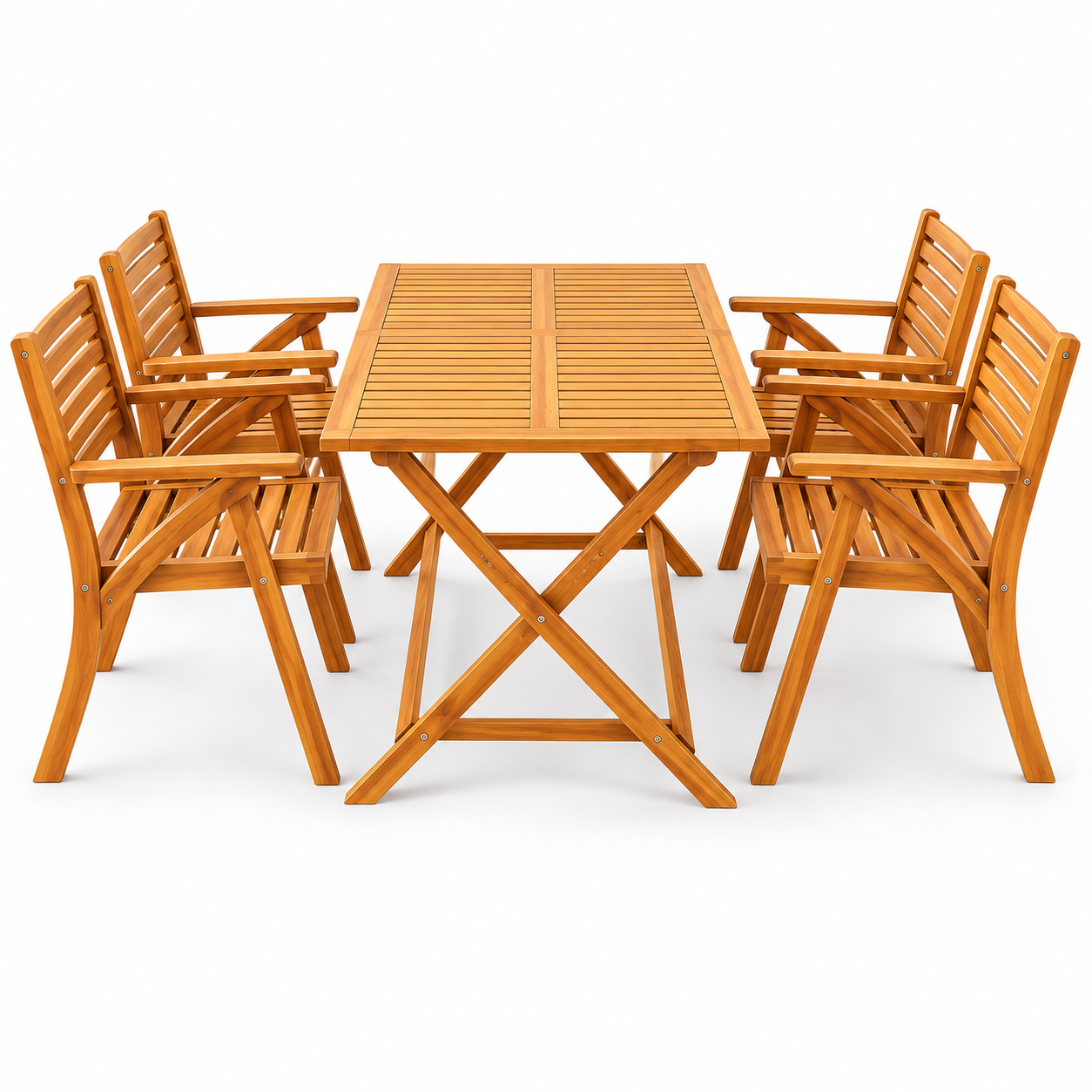 Borneo 5-Piece Acacia Wood Patio Dining Set – Folding Table with 4 Armchairs