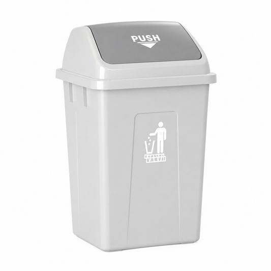 Square Swing Top Trash Can – Heavy-Duty Kitchen Garbage Can with Self-Balancing Lid – Commercial Plastic Waste Basket for Office & Home
