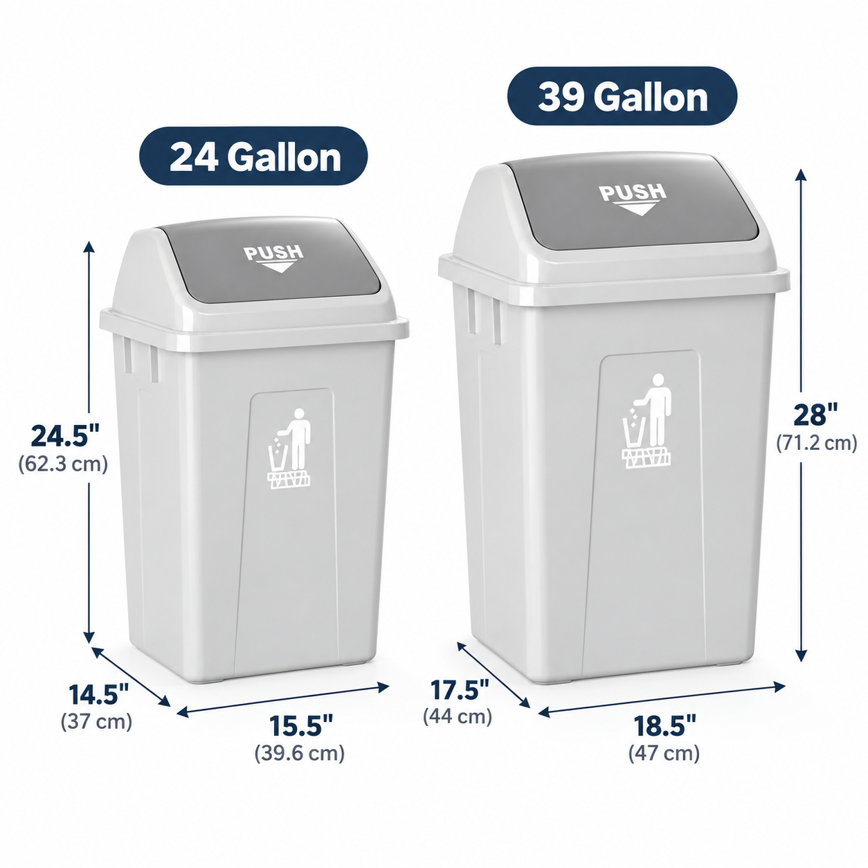 Square Swing Top Trash Can – Heavy-Duty Kitchen Garbage Can with Self-Balancing Lid – Commercial Plastic Waste Basket for Office & Home