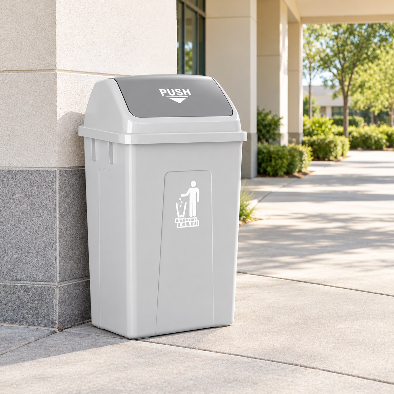 Square Swing Top Trash Can – Heavy-Duty Kitchen Garbage Can with Self-Balancing Lid – Commercial Plastic Waste Basket for Office & Home