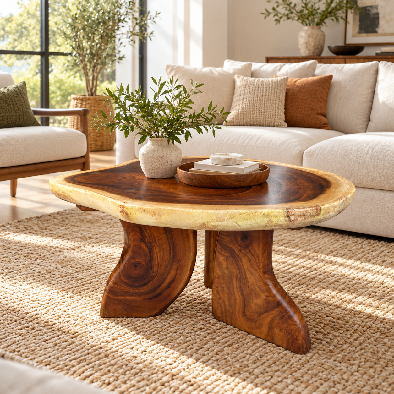 31.5" Live Edge Monkey Pod Low Coffee Table – Solid Wood Accent Table