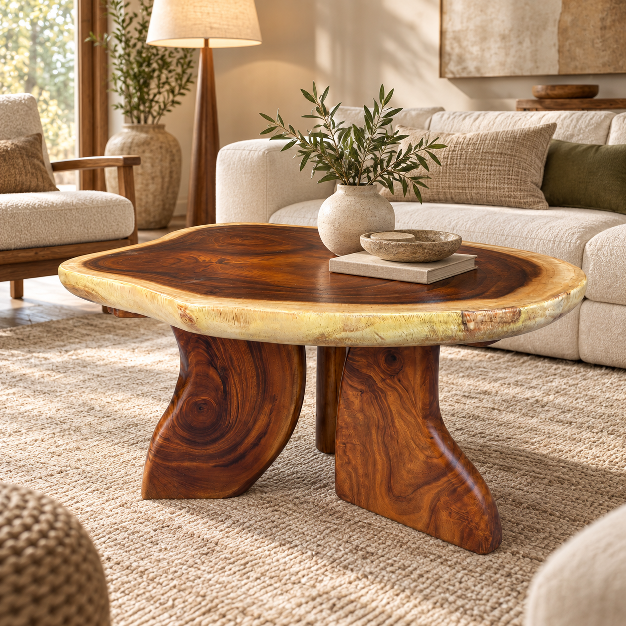 31.5" Live Edge Monkey Pod Low Coffee Table – Solid Wood Accent Table