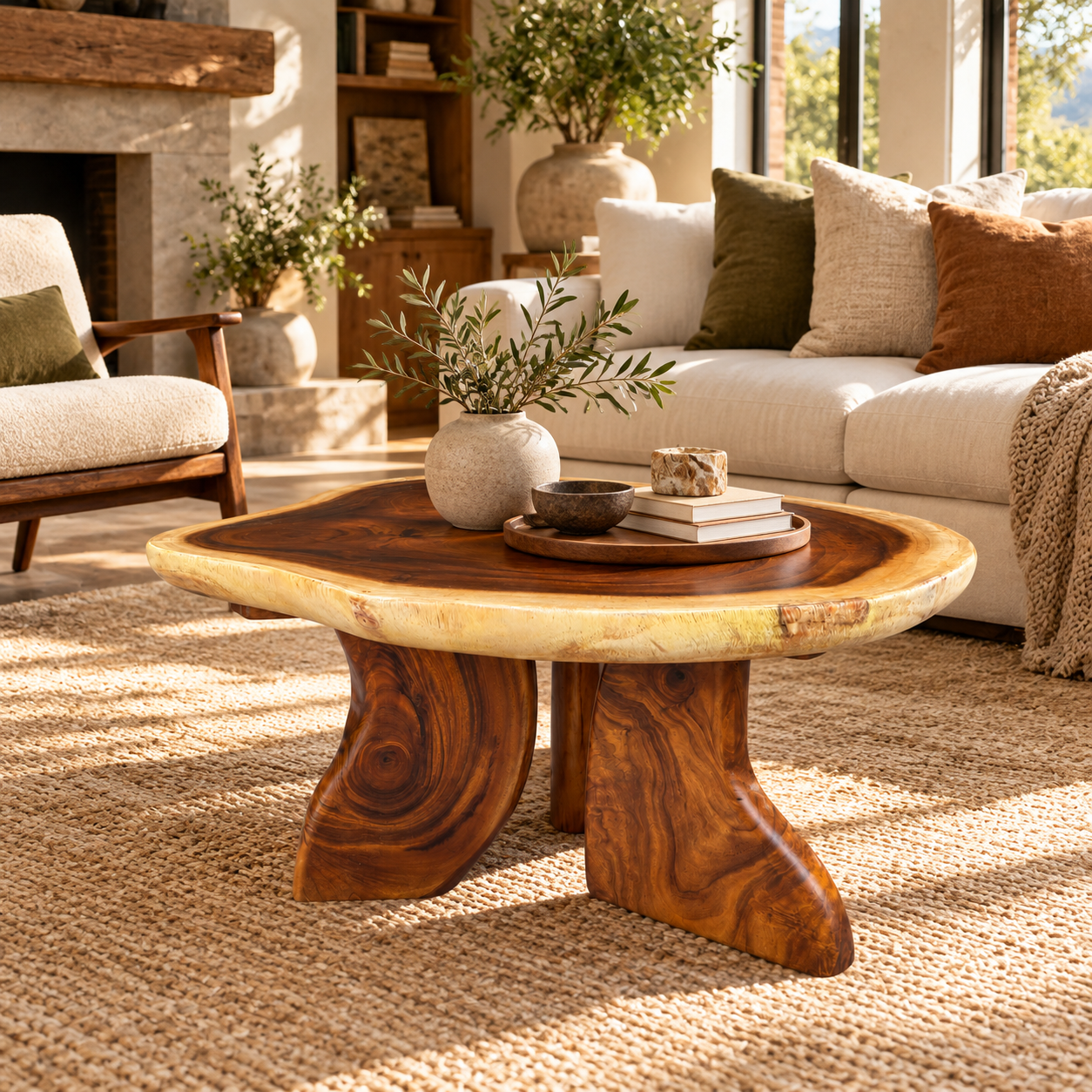 31.5" Live Edge Monkey Pod Low Coffee Table – Solid Wood Accent Table