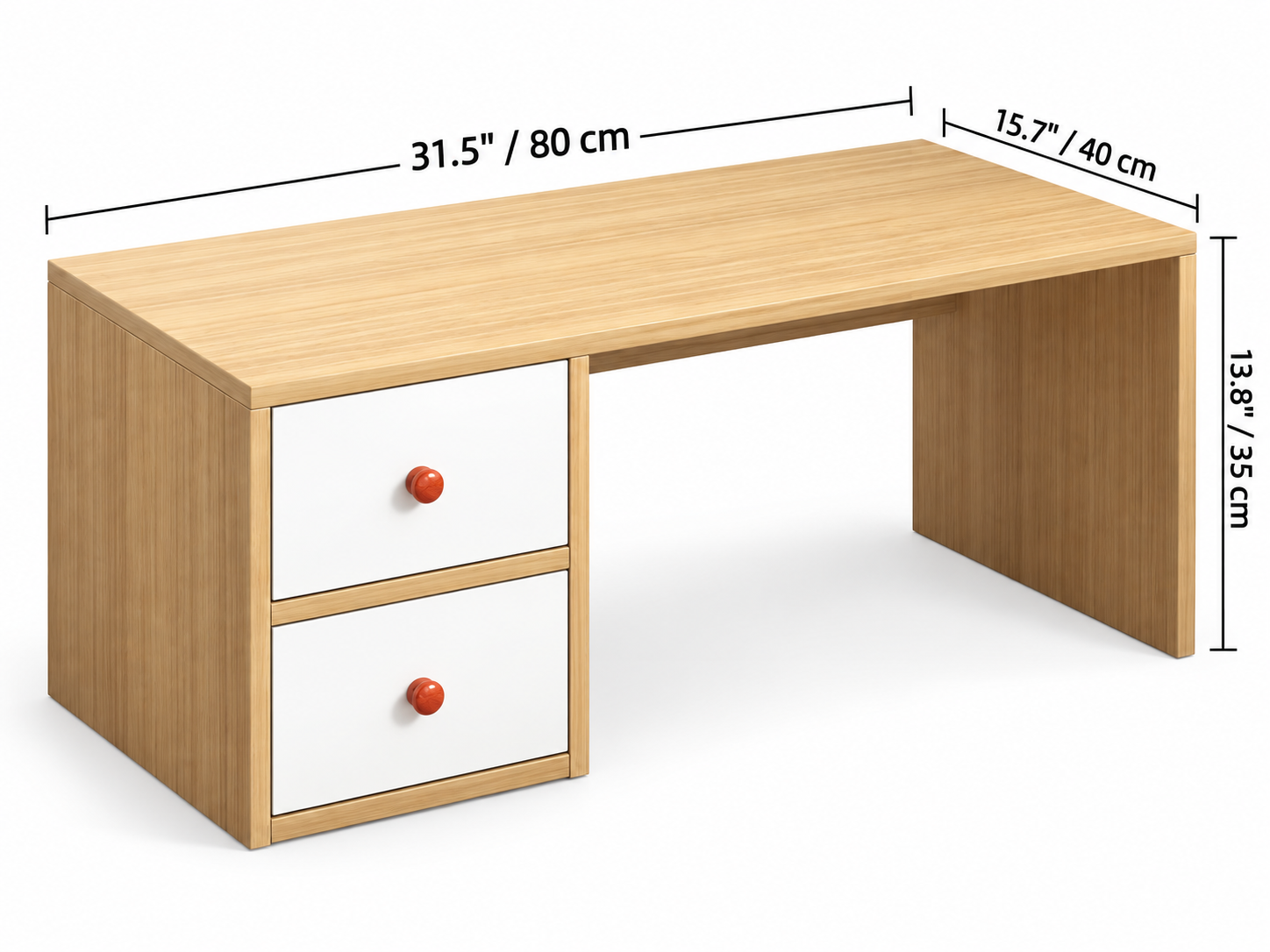 Modern Low Vanity Desk with Drawers – Floor Makeup and Dressing Table, Compact Space-Saving Design for Bedroom, Apartment, or Dorm Room