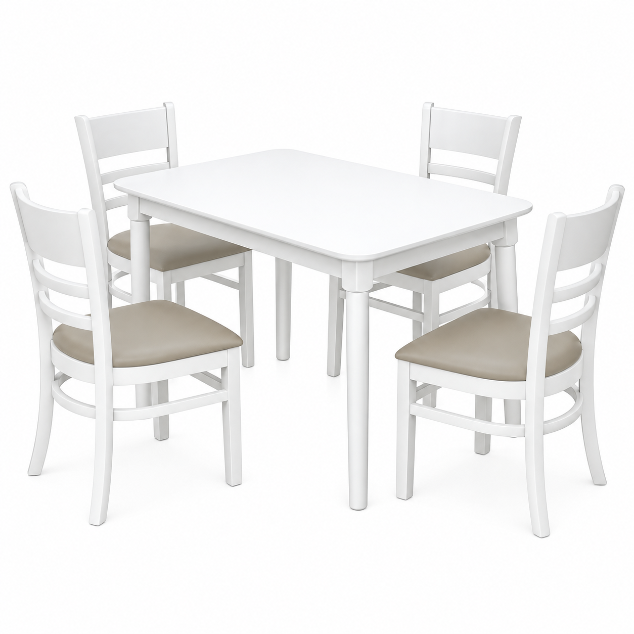 White 5-Piece Wood Dining Set – Mango Table with 4 Chairs for Small Space