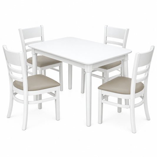 White 5-Piece Wood Dining Set – Mango Table with 4 Chairs for Small Space