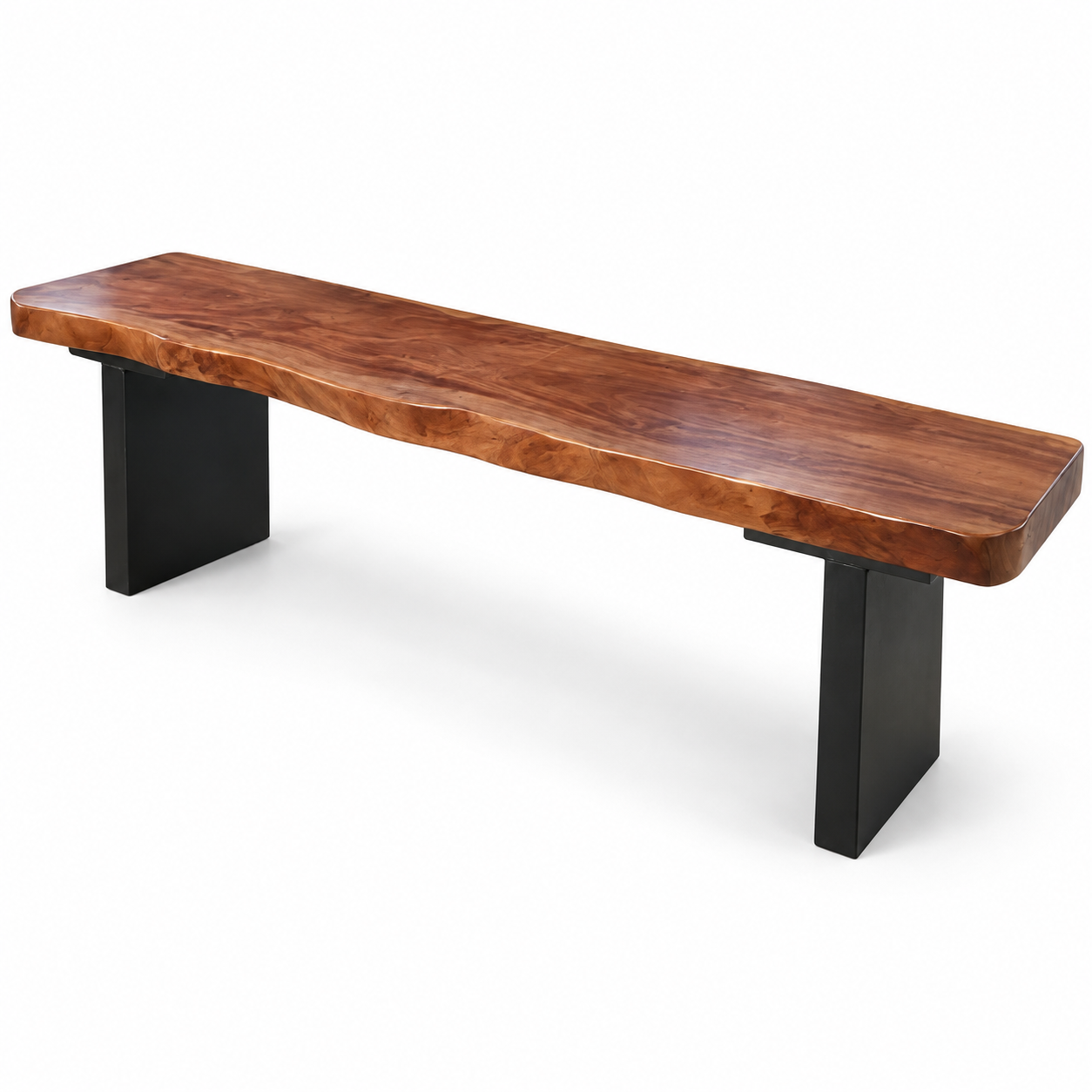 Live Edge Solid Wood TV Stand 2" Thick – Black Leg Rustic Media Console