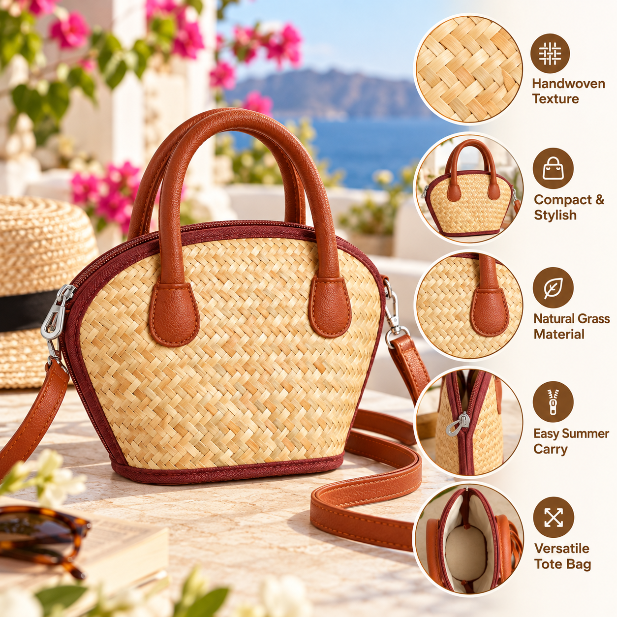 Mini Woven Straw Handbag – Handmade Natural Grass Summer Tote Bag