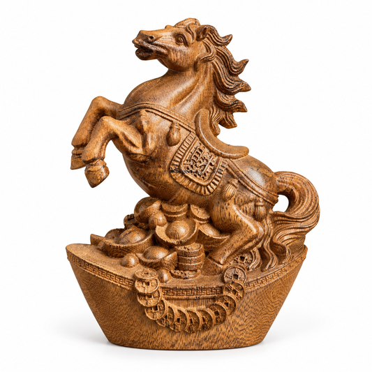 Agarwood Galloping Horse Statue – Hand-Carved Feng Shui Success Horse