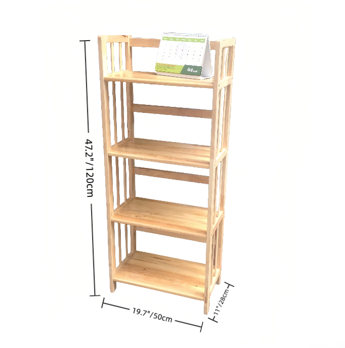 Solid Wood 4-Tier Open Bookshelf – Durable Rubberwood Display Rack for Living Room or Office