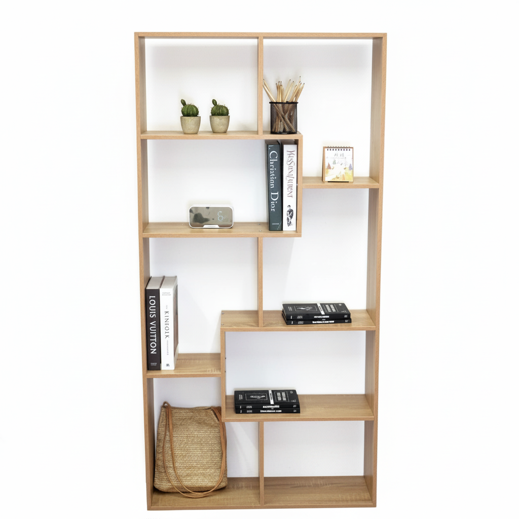 U-Shaped Wooden Floor Bookshelf – Multi-Tier MDF Storage and Display Rack for Living Room or Office, 51.2 x 19.7 in (130 x 50 cm)