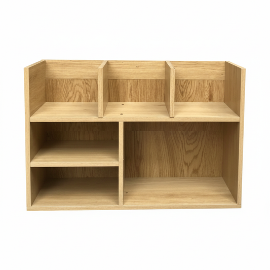 Wooden Desktop Bookshelf – Compact Organizer Rack for Office, Desk Supplies, and Daily Use