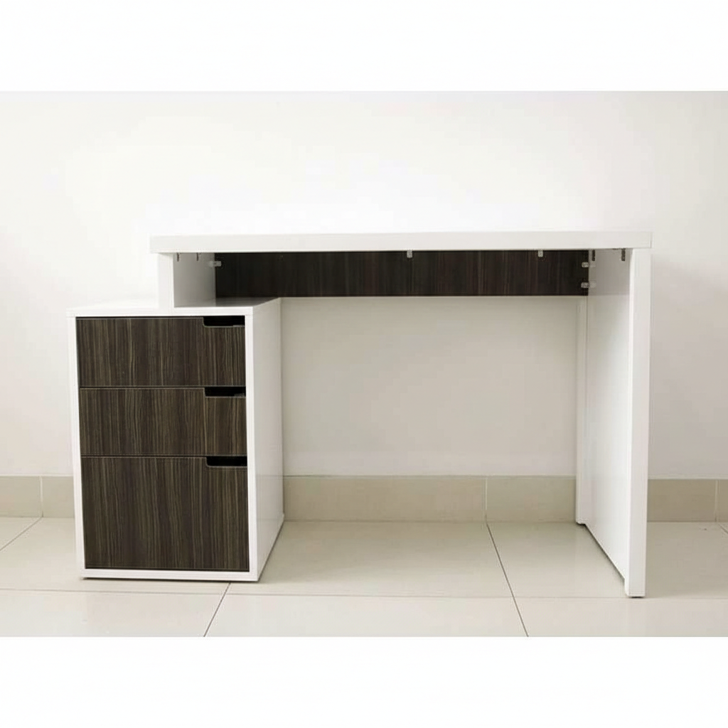 Modern Computer Desk with Storage Drawer, 32-Inch Small Study Table for Home Office, Compact Writing Desk with Built-in Storage Box, Sturdy Workstation for Students & Small Spaces, White