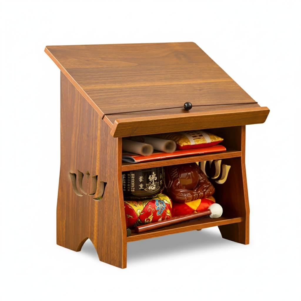 Wooden Lotus Sutra Table – Compact Reading & Prayer Stand with Smart Storage, Durable MDF, Easy to Use, 13.4 x 8.7 x 14.2 in (34 x 22 x 36 cm)