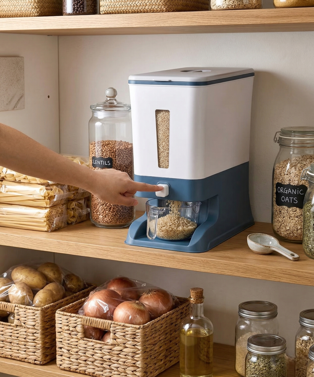 6-Pack Rice and Small Grains Dispenser 22 lbs / 10kg - Keep Fresh, Easy Fast Food Prep Rice Beans Flour Grains, No Mess Pantry Kitchen Organizer