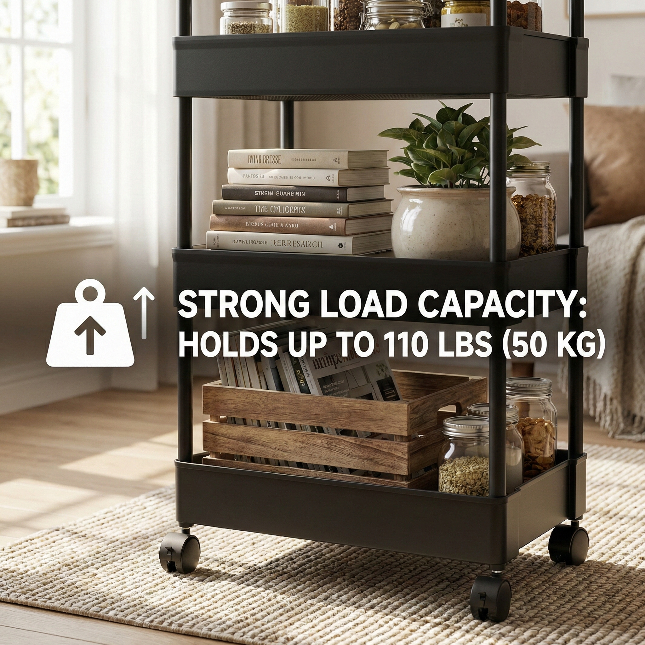 5-Tier Rolling Utility Cart with Wheels, Metal Mesh Storage Organizer for Kitchen, Bathroom, Office – 15.7 x 11.8 x 53.1 in (40 x 30 x 135 cm), Black